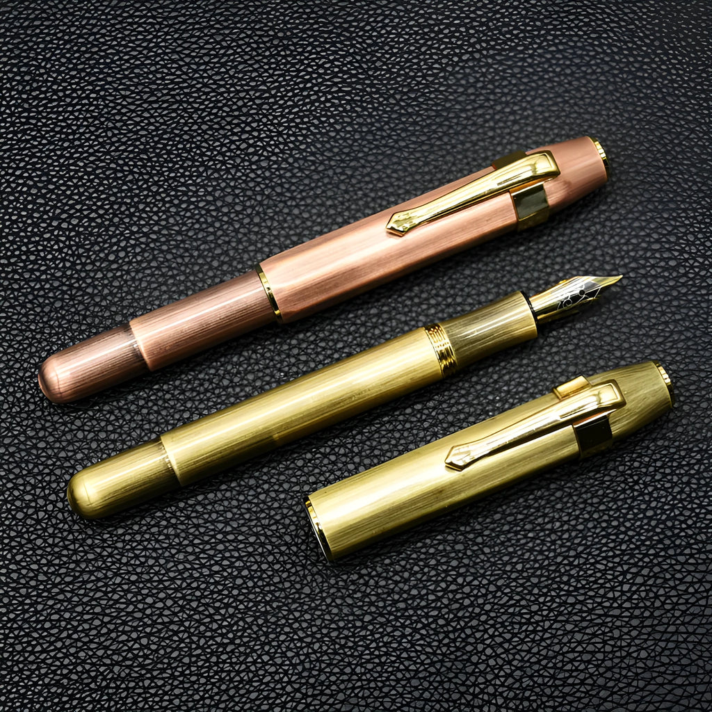 Vintage octagonal metal pocket fountain pen in copper finish with stainless steel nib and gift box