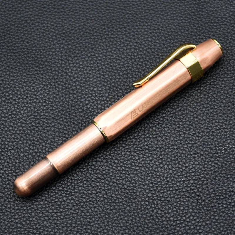 Vintage octagonal metal pocket fountain pen in copper finish with stainless steel nib and gift box