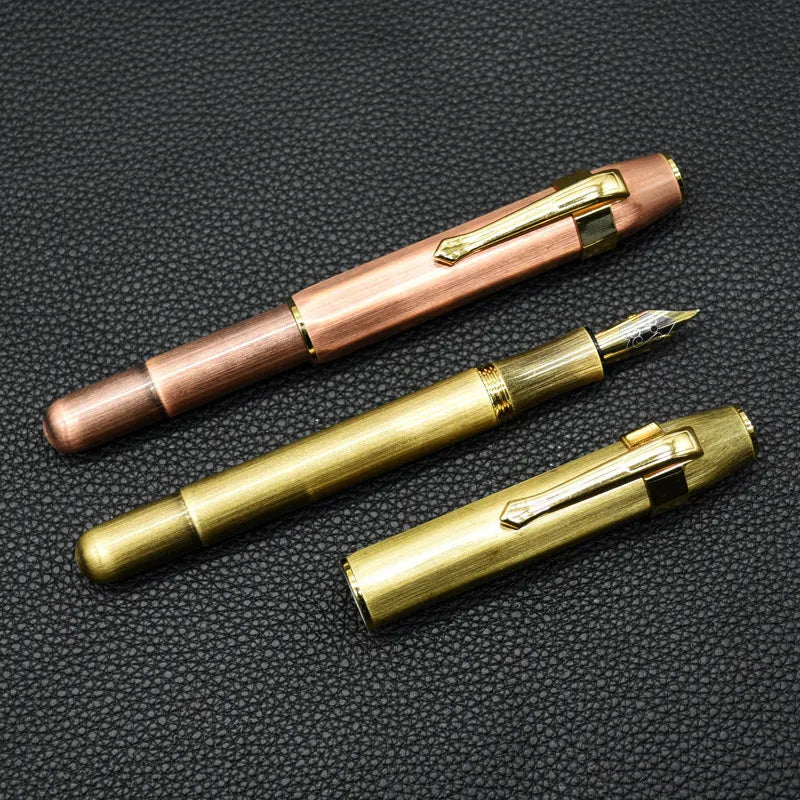 Vintage octagonal metal pocket fountain pen in copper finish with stainless steel nib and gift box