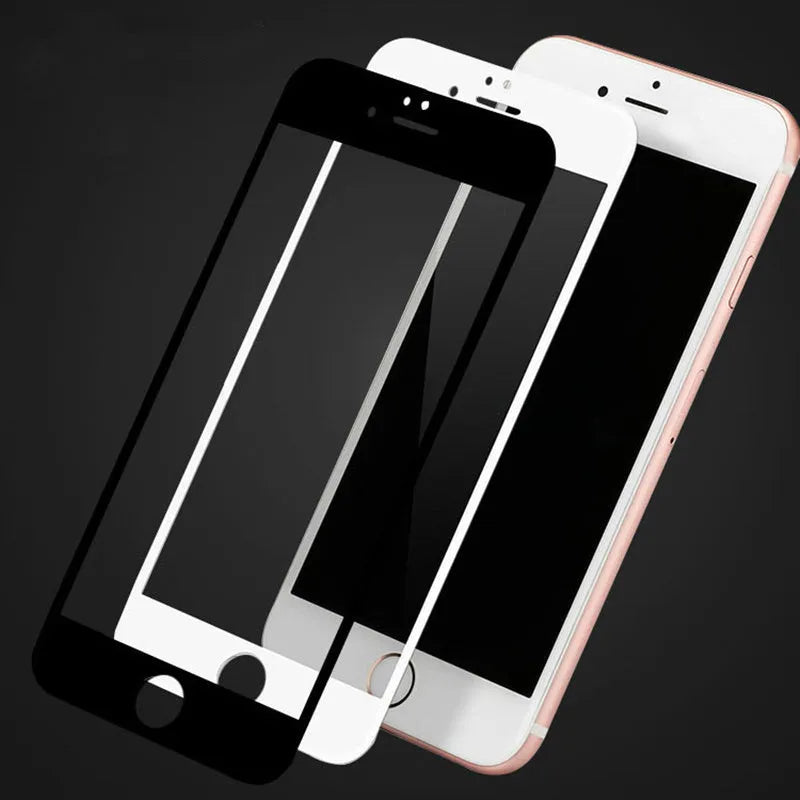 Full screen sanding toughened PET front screen protector for iPhone models, black or white options