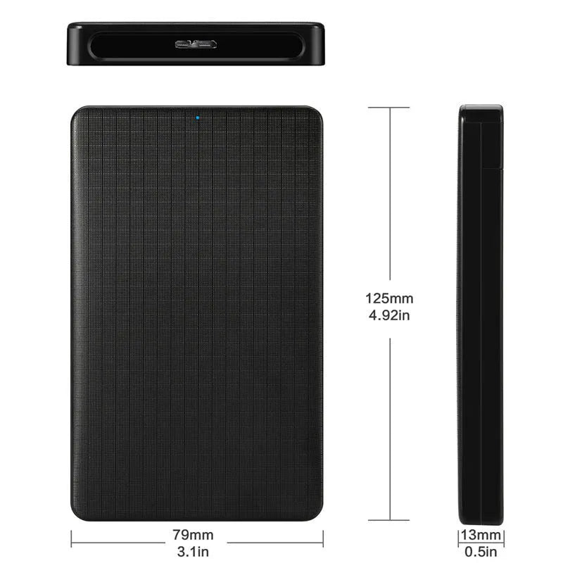 Black grid pattern USB 3.0 external hard disk enclosure for 2.5-inch SATA drives with dual LED indicators
