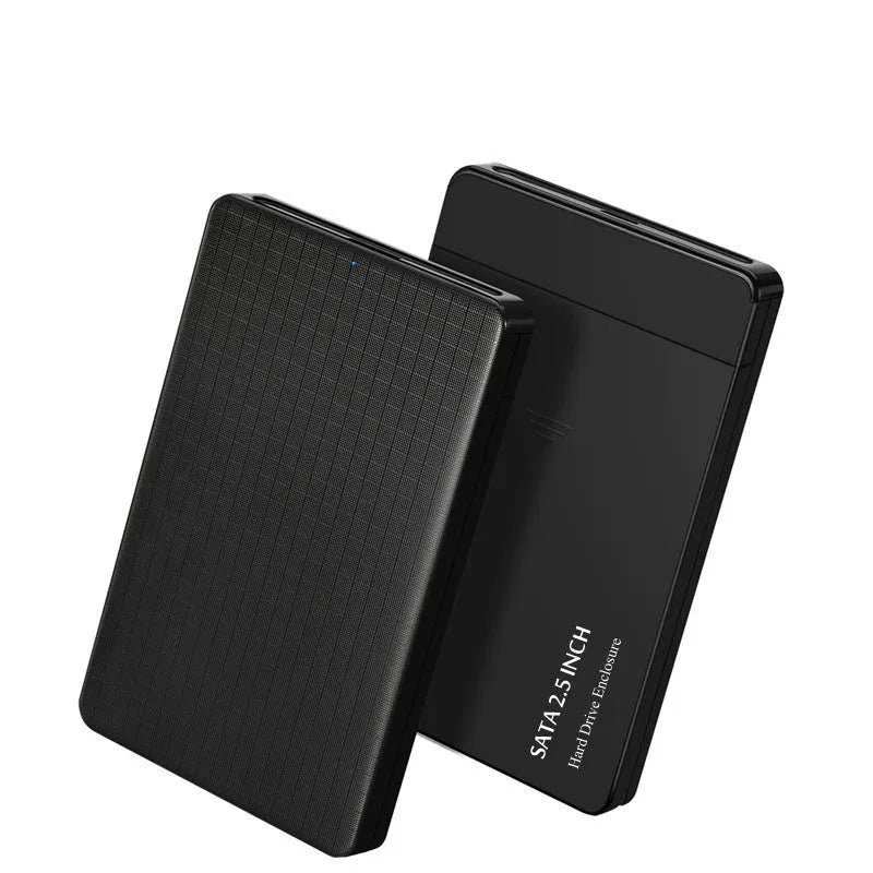 Black grid pattern USB 3.0 external hard disk enclosure for 2.5-inch SATA drives with dual LED indicators