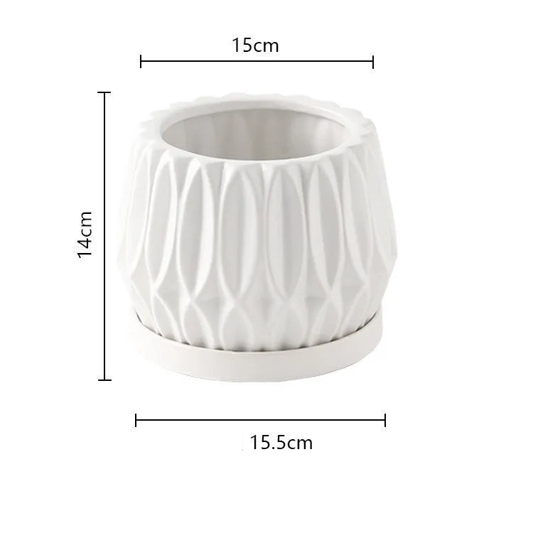 Grey ceramic medium-sized tabletop flowerpot for desktop or floor plants