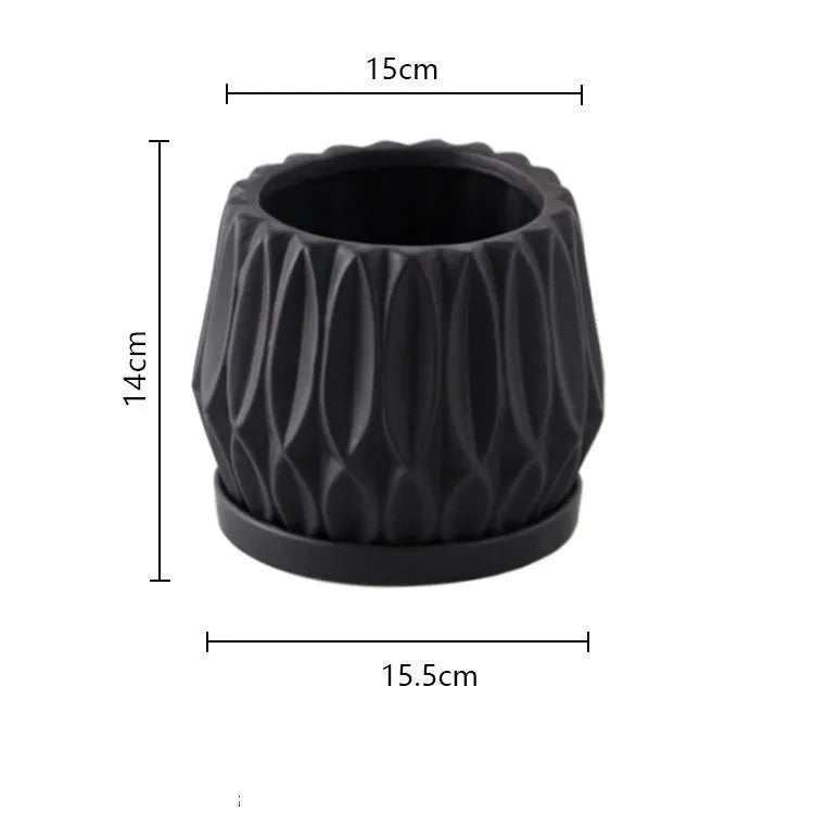 Grey ceramic medium-sized tabletop flowerpot for desktop or floor plants