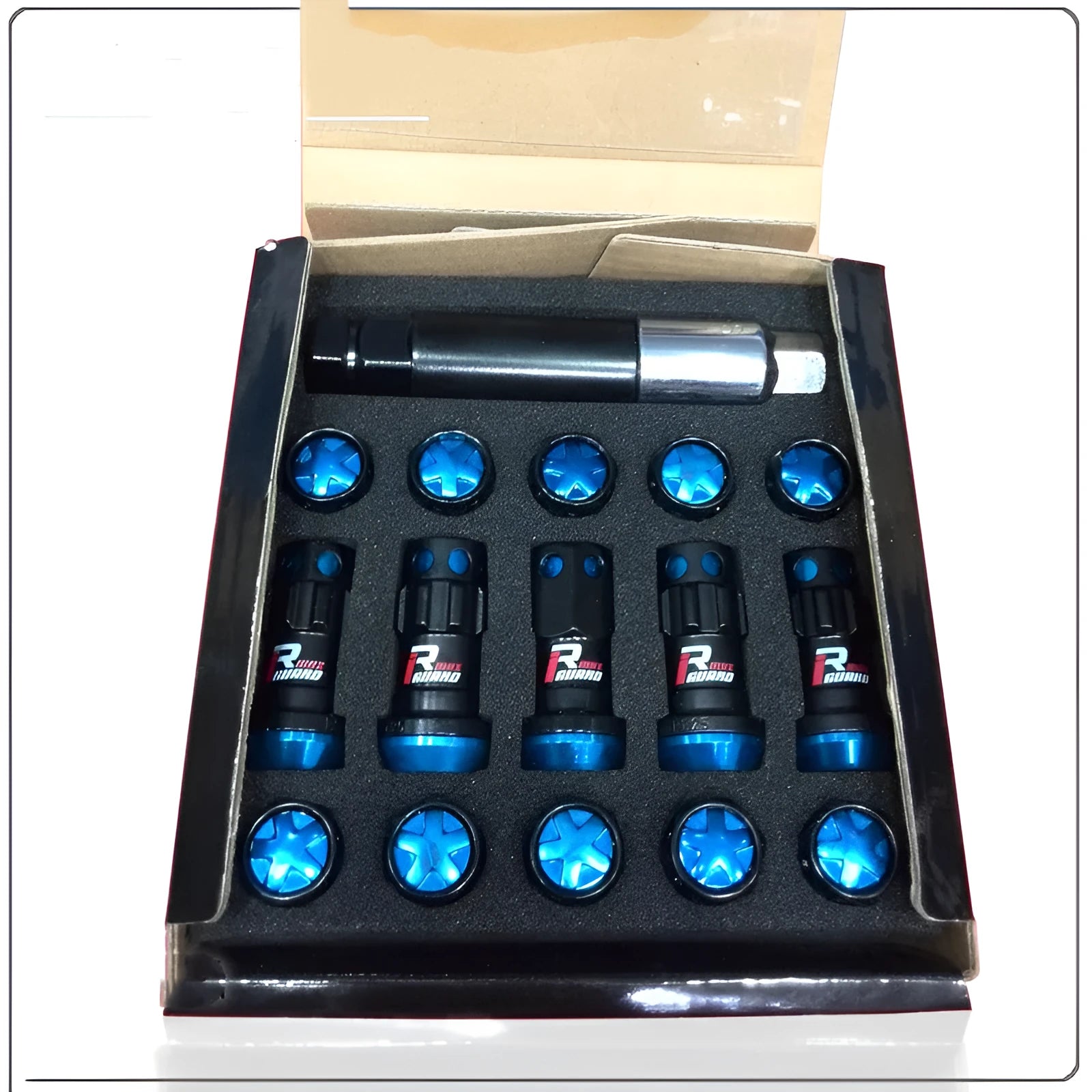 20-piece anti-theft screw and nut set for automobile wheel hub in blue and red
