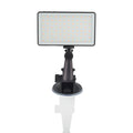 Black aluminium LED video light for laptop webcam with 96 LEDs and a built-in battery.