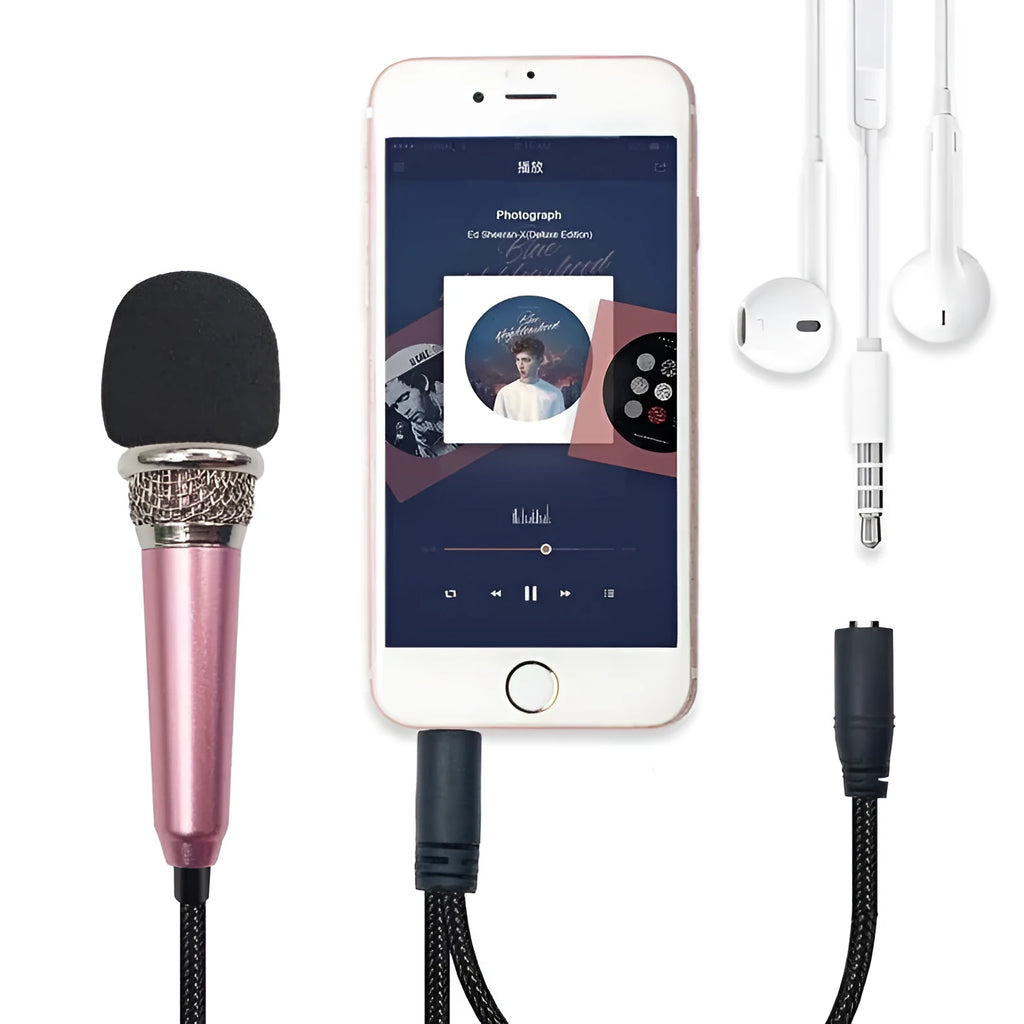 Blue wired condenser karaoke microphone with 3.5mm plug for mobile phones.