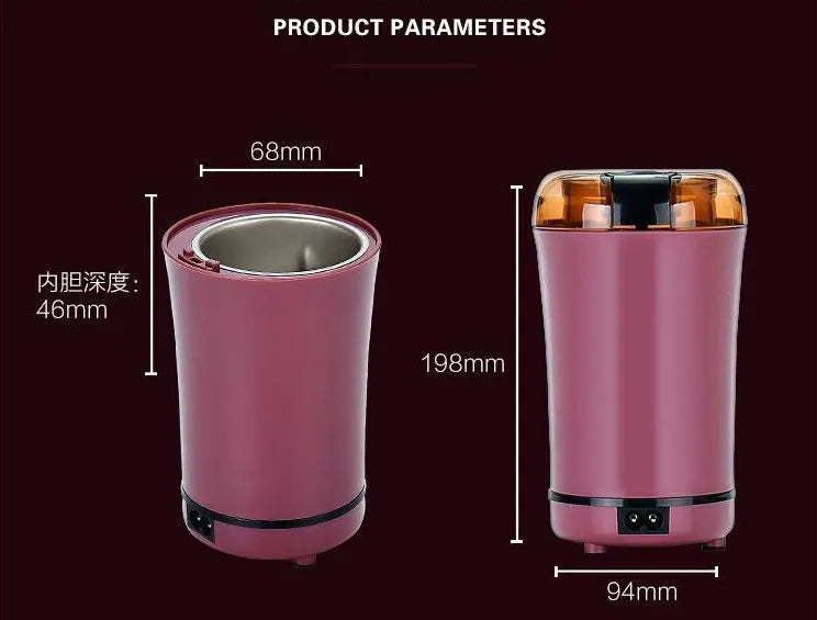 Black mini electric grinder with stainless steel liner and 400W motor for coffee beans and spices