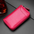 Genuine cowhide leather key case with zipper closure, short style, solid colour finish