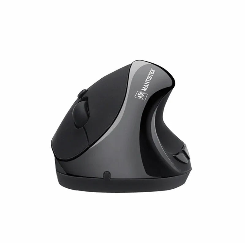 Black 2.4G vertical ergonomic optical mouse with 3 adjustable DPI levels and wireless receiver