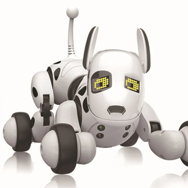 Smart robot dog electronic pet toy with remote control on grey background