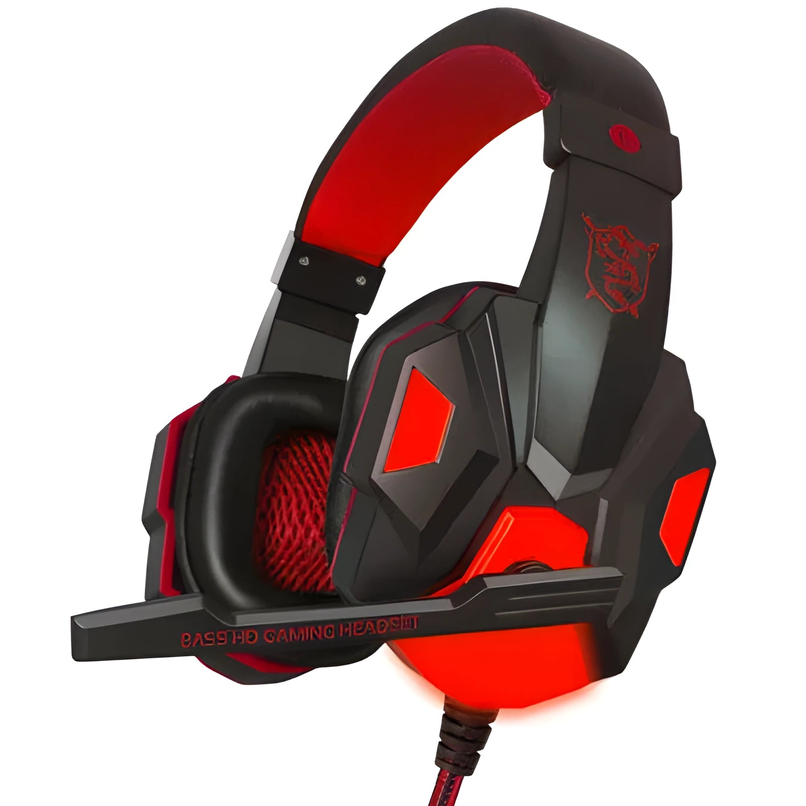 PC780 black and blue gaming headset with microphone, shown in head-mounted design with straight plug.