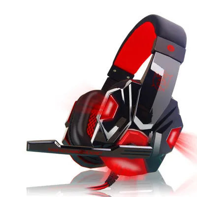 PC780 black and blue gaming headset with microphone, shown in head-mounted design with straight plug.