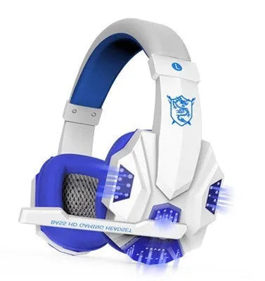 PC780 black and blue gaming headset with microphone, shown in head-mounted design with straight plug.