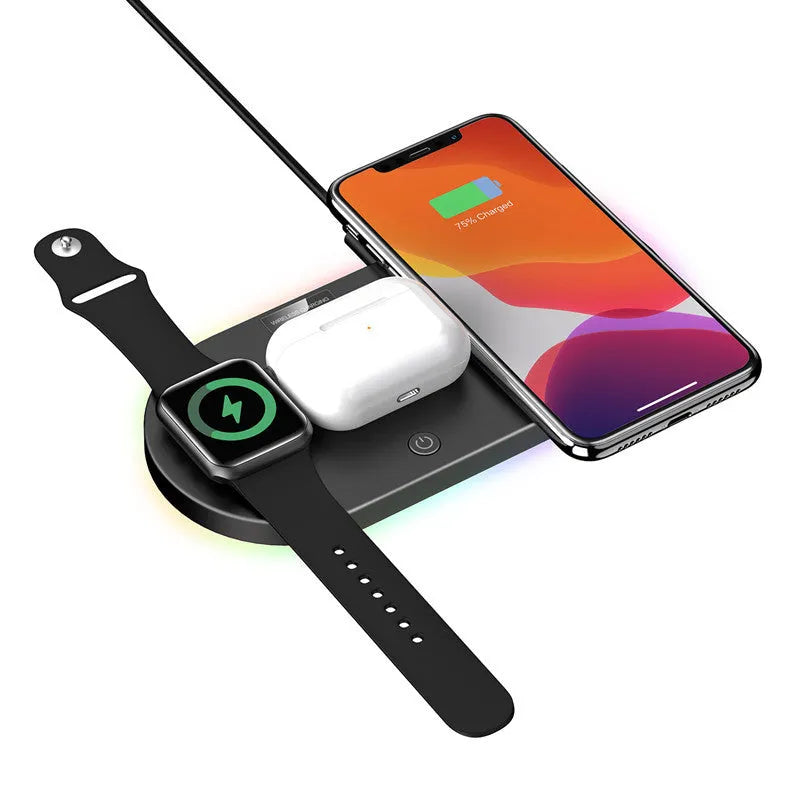 Black and white 15W desktop wireless charger with LED indicator light
