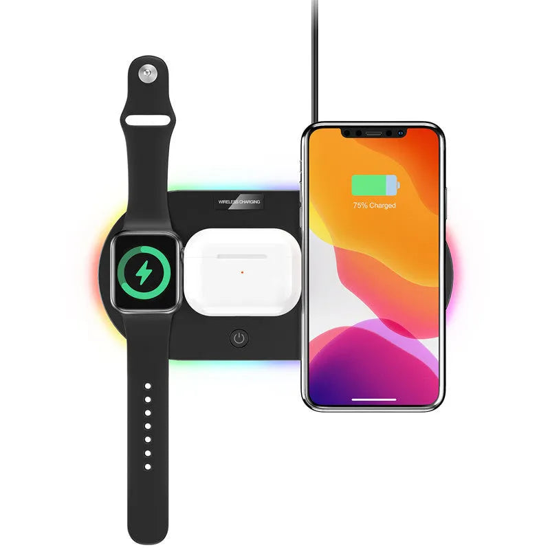 Black and white 15W desktop wireless charger with LED indicator light
