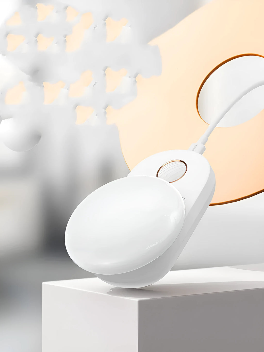 White rechargeable sensor night light with motion detection for bedside or hallway use.