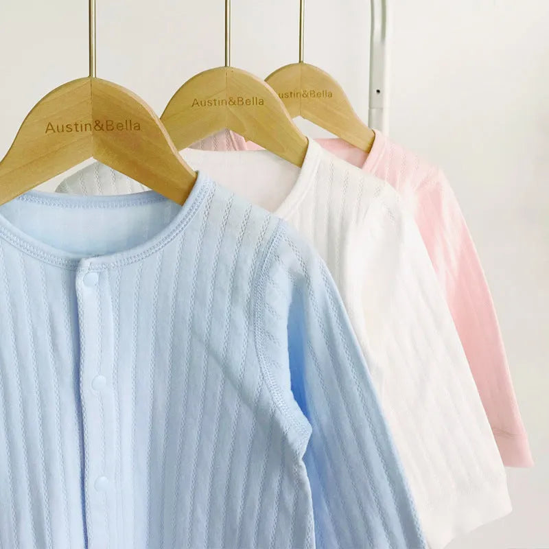 100% cotton baby onesie long sleeve spring autumn pajamas in pink blue white sizes 66-90cm