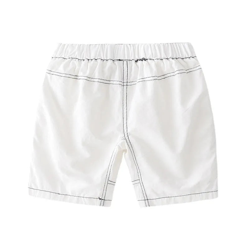 Children's breathable cotton summer shorts in khaki with elastic waist and letter detailing