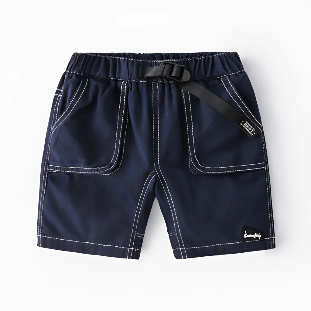 Children's breathable cotton summer shorts in khaki with elastic waist and letter detailing