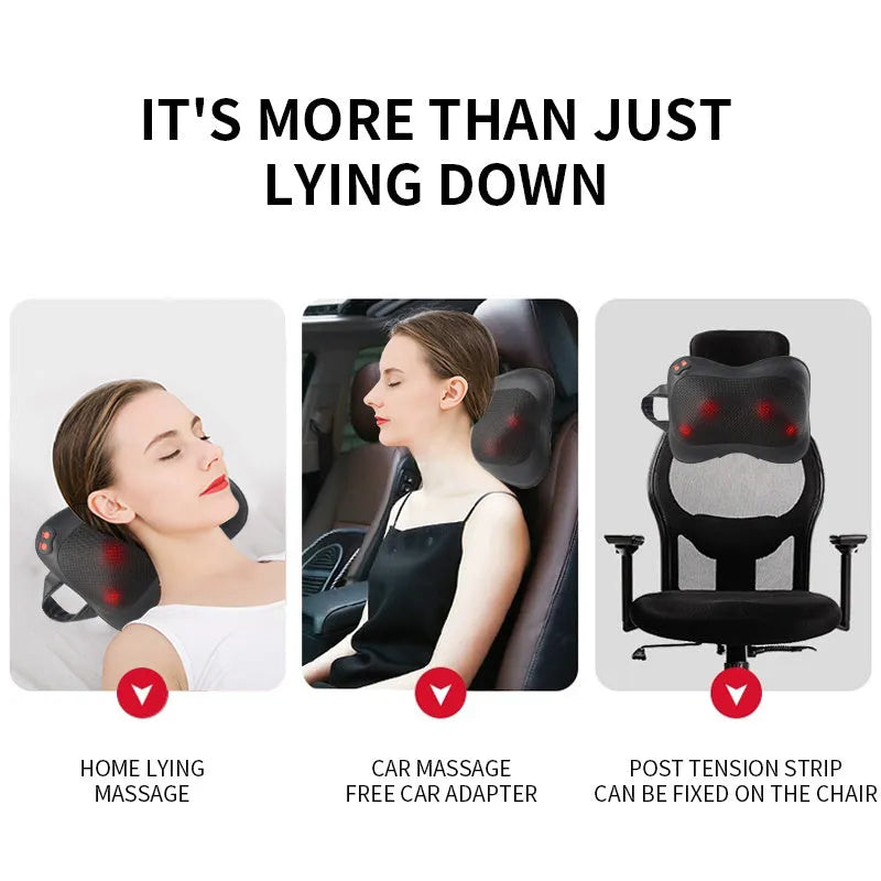 Chargeable massage occipital cervical vertebra massager in black with multi-head design and control panel