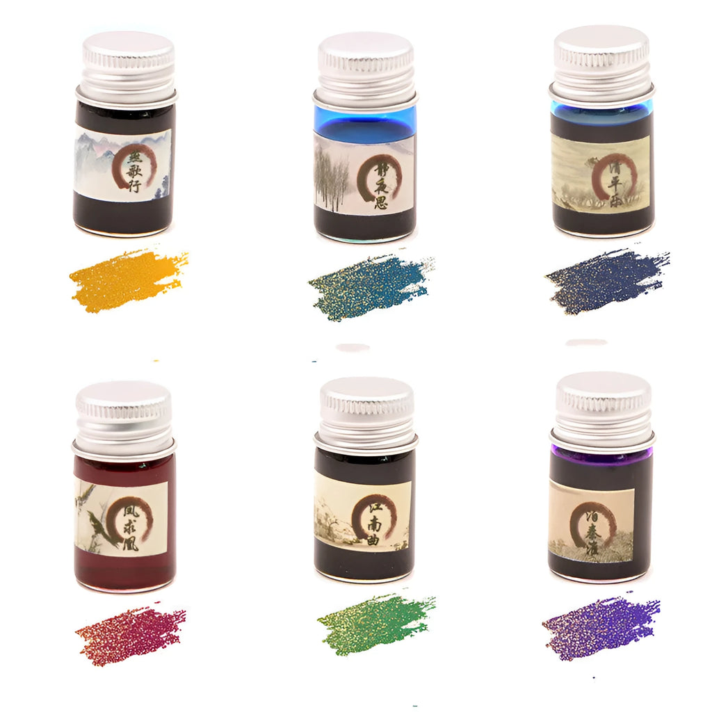 6ml high white glass bottle of antiquity solar terms gold powder dipping pen ink with aluminium cap.