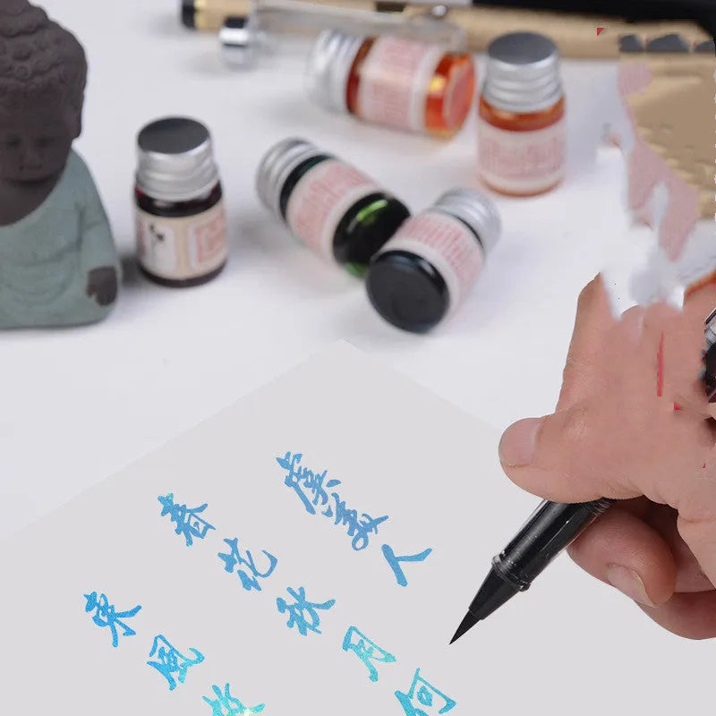 6ml high white glass bottle of antiquity solar terms gold powder dipping pen ink with aluminium cap.