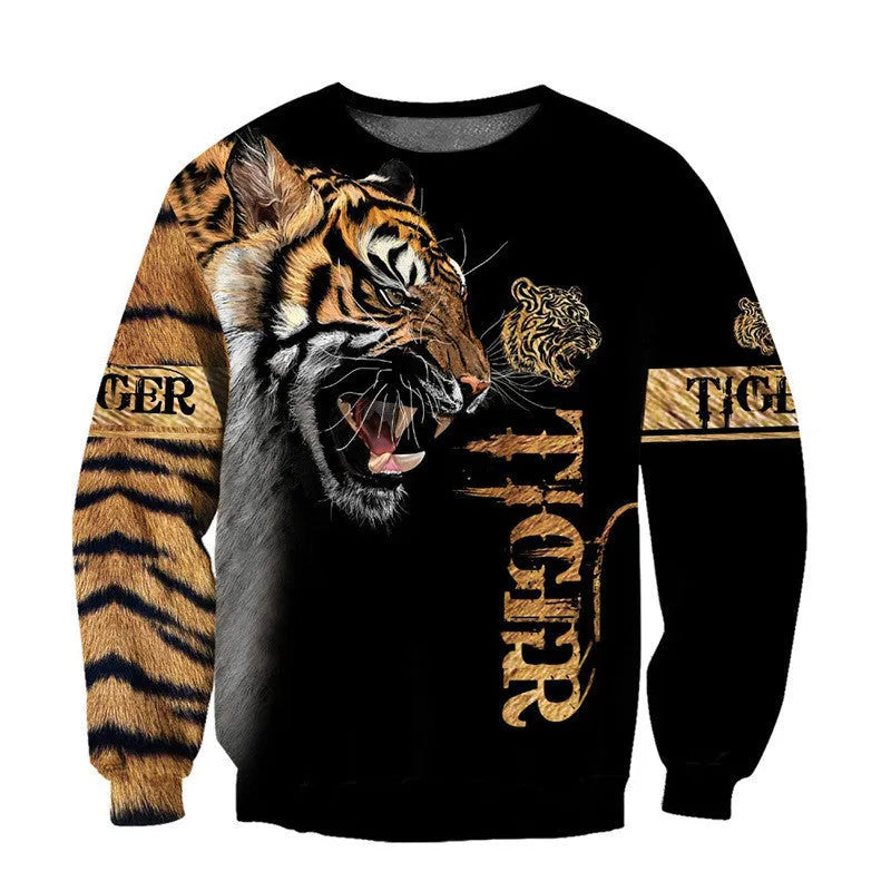 Lion 3D digital print hooded zipper shirt in cotton blended fabric on model