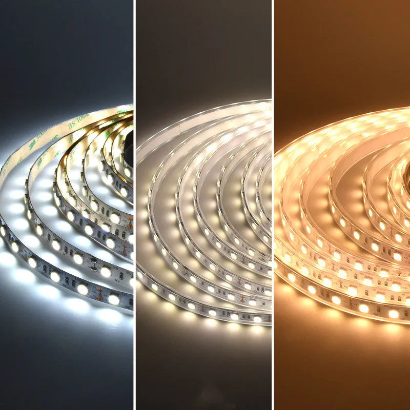 Close-up of a flexible white LED light strip (soft light belt) showing dense SMD LEDs, suitable for counter illumination.