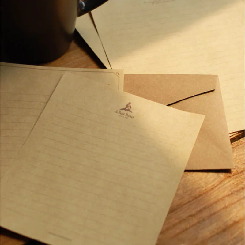 Vintage brown kraft paper stationery set with 10 large sheets and 2 small notes