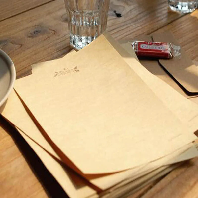 Vintage brown kraft paper stationery set with 10 large sheets and 2 small notes