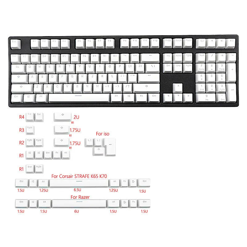 White pudding PBT mechanical keyboard keycap set showing 141 keys with dye-sublimated legends