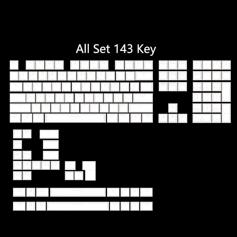 White pudding PBT mechanical keyboard keycap set showing 141 keys with dye-sublimated legends