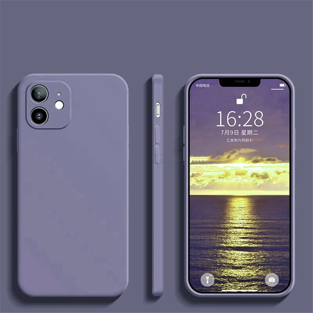 Liquid silicone fine hole straight edge case for iPhone in black, compatible with multiple models