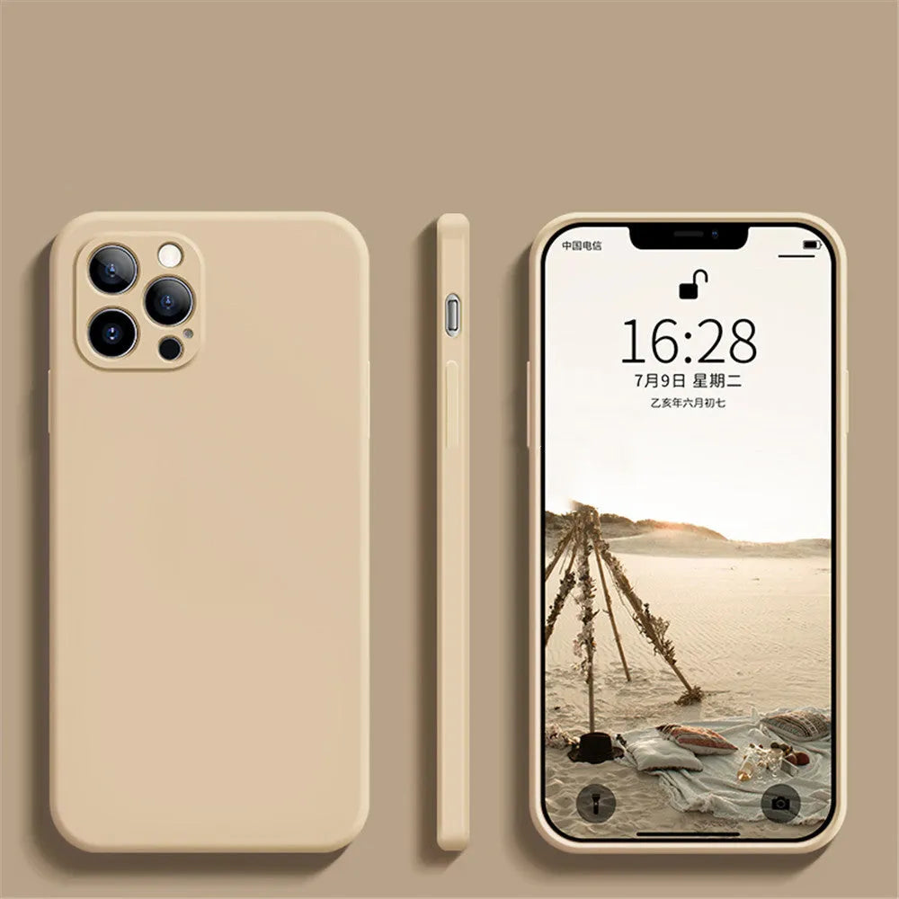 Liquid silicone fine hole straight edge case for iPhone in black, compatible with multiple models