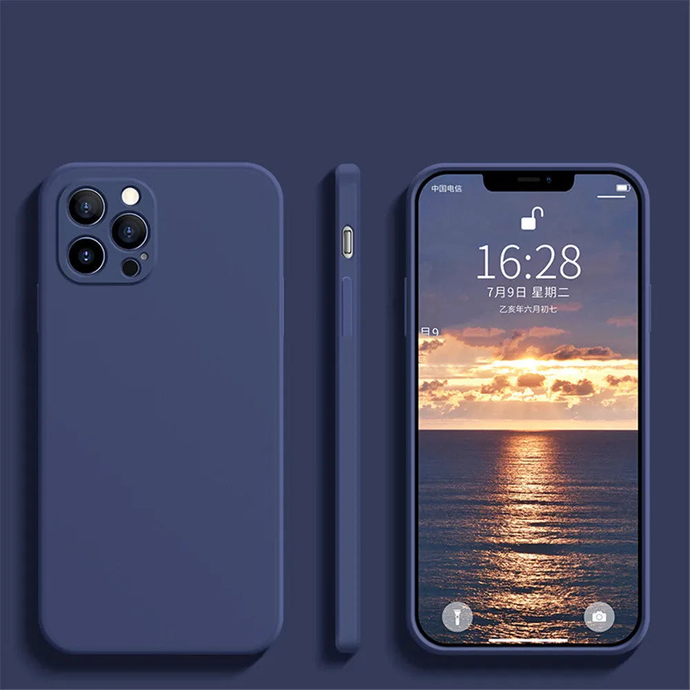 Liquid silicone fine hole straight edge case for iPhone in black, compatible with multiple models