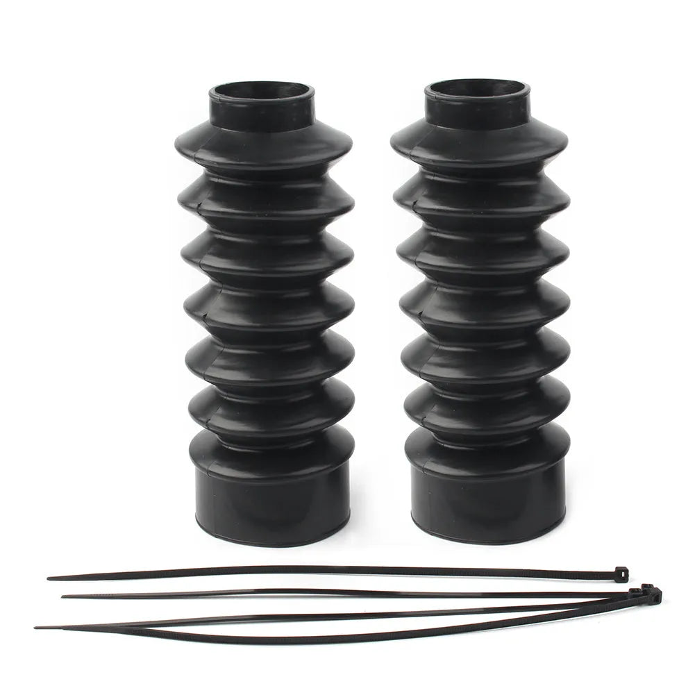 Pair of black rubber front shock absorber dust covers for motorcycle fork protection