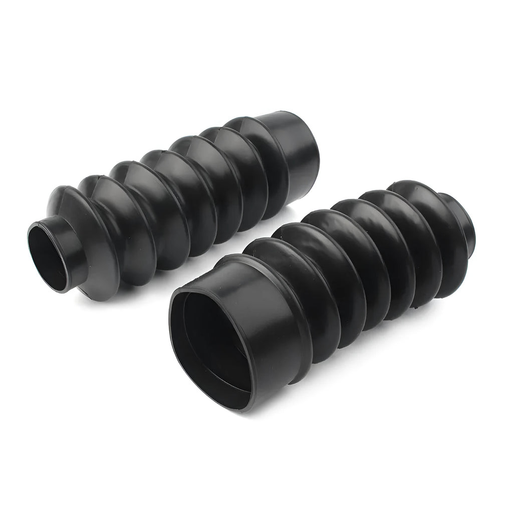 Pair of black rubber front shock absorber dust covers for motorcycle fork protection