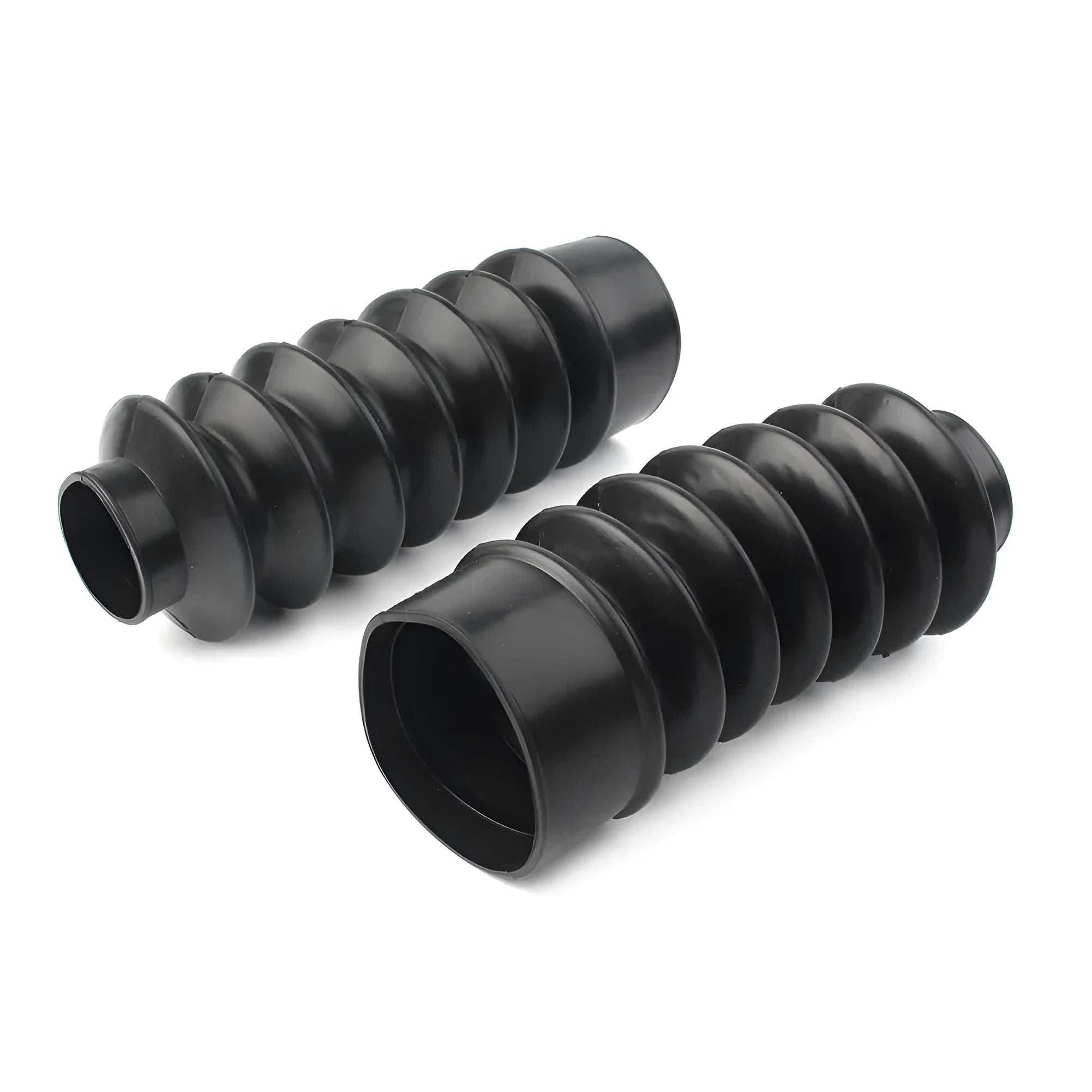 Pair of black rubber front shock absorber dust covers for motorcycle fork protection