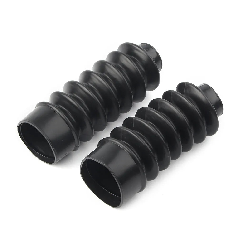 Pair of black rubber front shock absorber dust covers for motorcycle fork protection