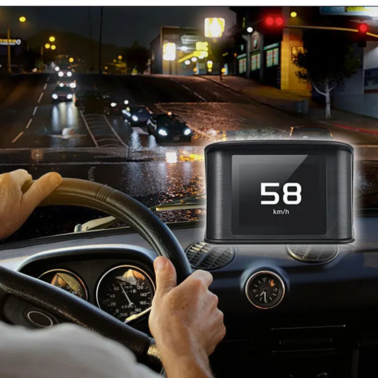 Black PC head-up display with HD LCD screen and GPS input for universal vehicle fit