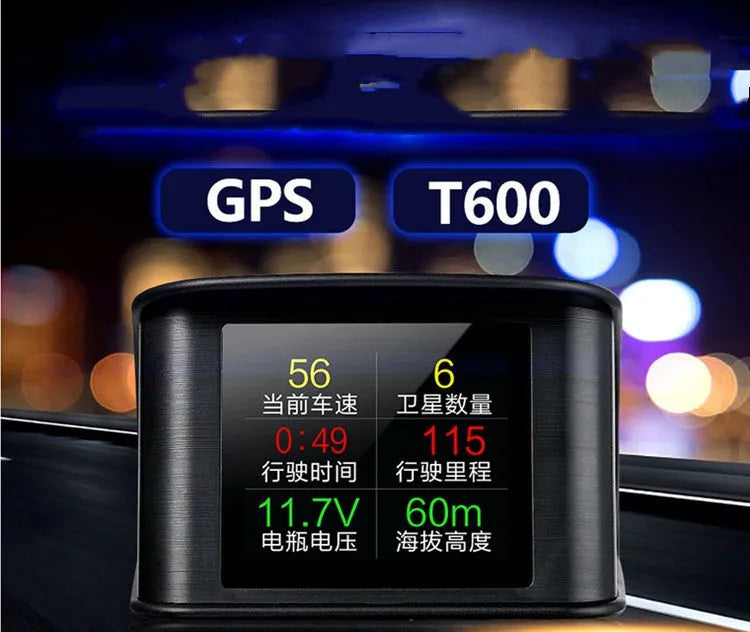 Black PC head-up display with HD LCD screen and GPS input for universal vehicle fit