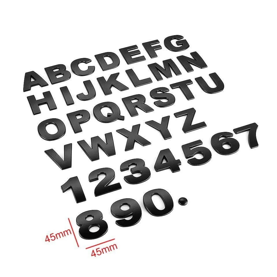 Personalised aluminium alloy car tail letter mark 4.5cm in black on vehicle rear