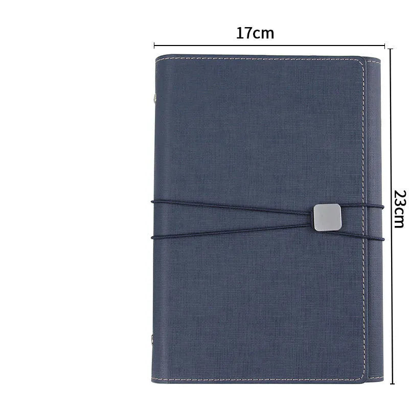 A5 loose-leaf tri-fold notebook with imitation leather cover and pocket, 208x142mm, six colours