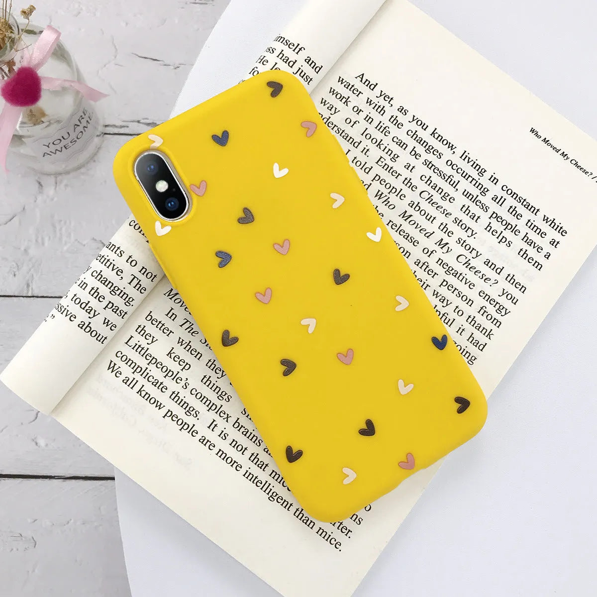 Transparent iPhone case with small flower and wave dot pattern in multiple colour options