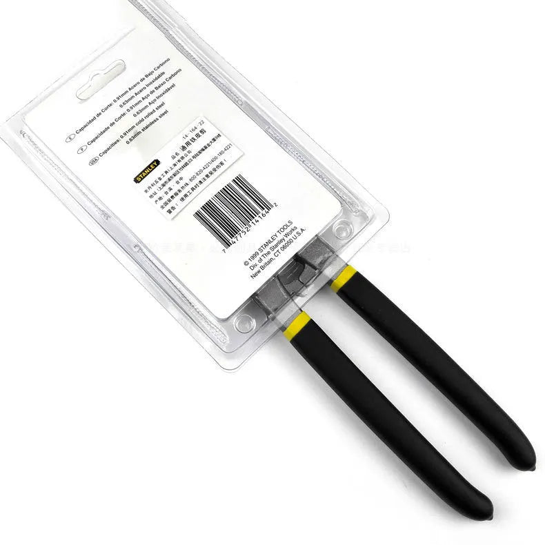 Yellow-handled high carbon steel barbed wire shears, 200mm long, for cutting metal plate.