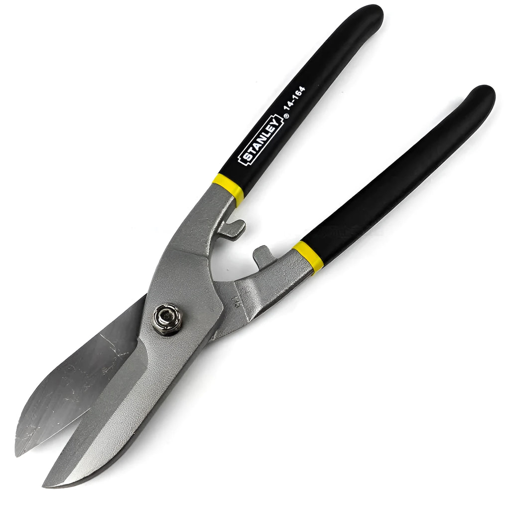 Yellow-handled high carbon steel barbed wire shears, 200mm long, for cutting metal plate.