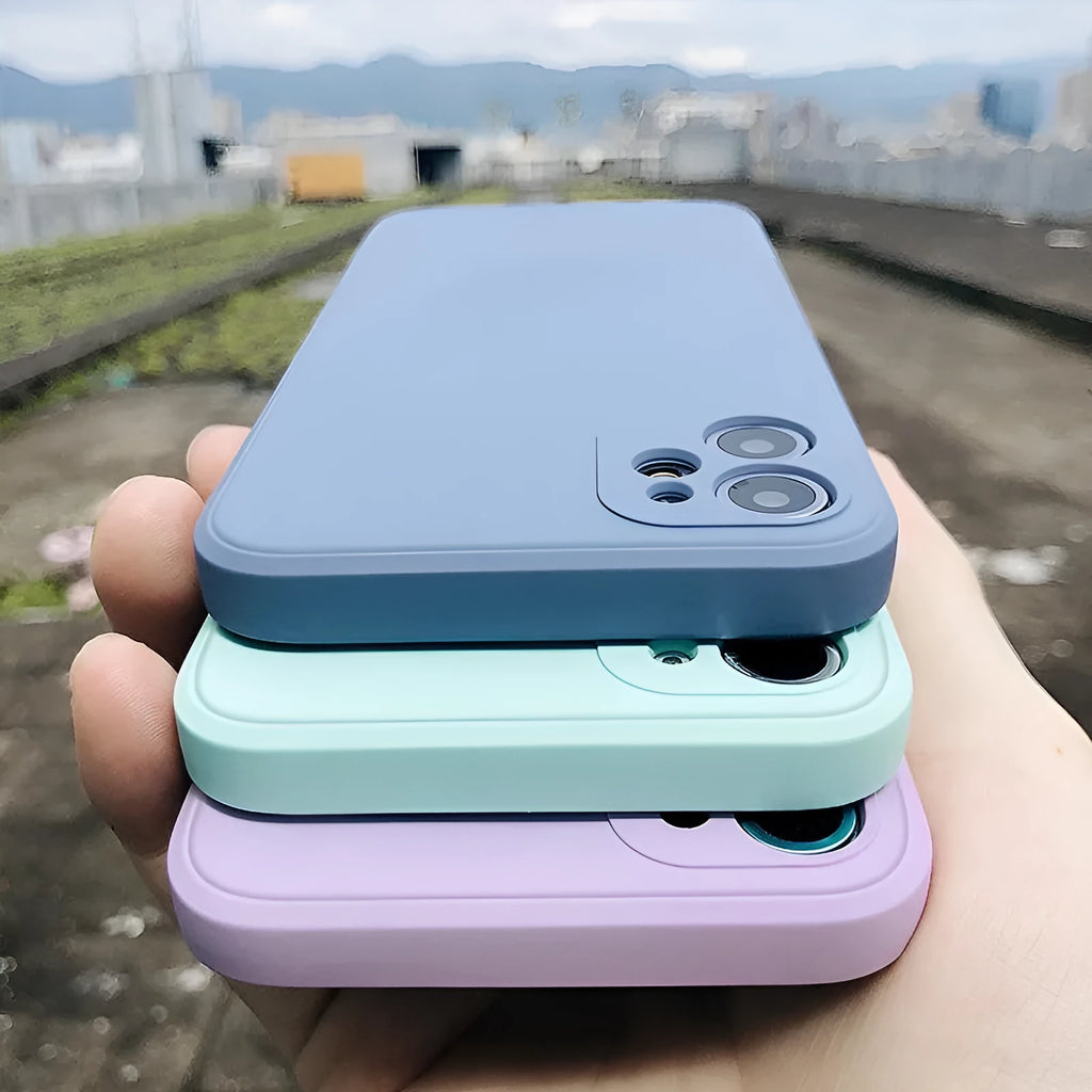 Straight-edge Rubik's cube liquid silicone phone case compatible with Apple iPhones in blue colour