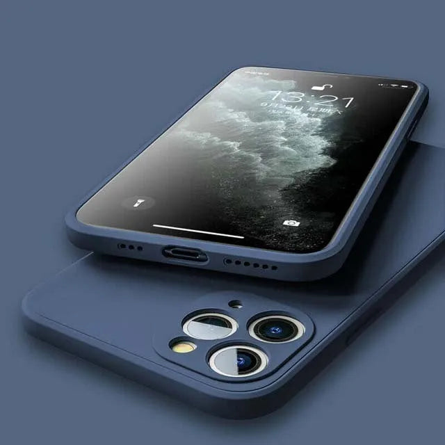 Straight-edge Rubik's cube liquid silicone phone case compatible with Apple iPhones in blue colour