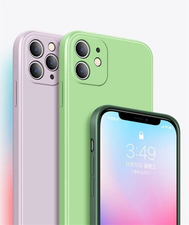 Straight-edge Rubik's cube liquid silicone phone case compatible with Apple iPhones in blue colour